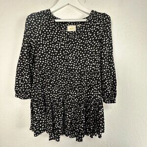 Maeve Anthropologie Womens Lila Tiered Tunic Top XS Black White Abstract Casual